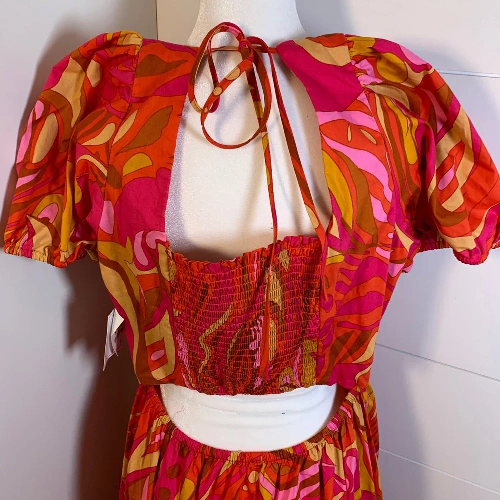 NWT 1. State Maxi Dress Cutout Back Pink Orange Retro P
Puff Sleeve Women L Boho - Picture 6 of 13